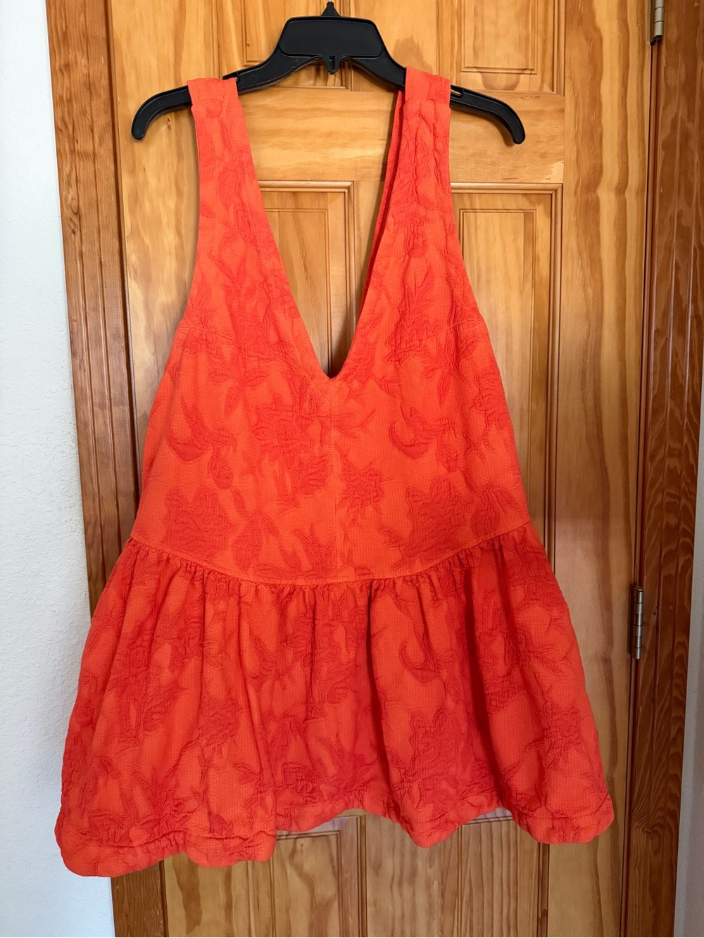 Free People About Town Mini Dress in Scarlet Orange w/Embroidery Bow Size Medium - Picture 6 of 11